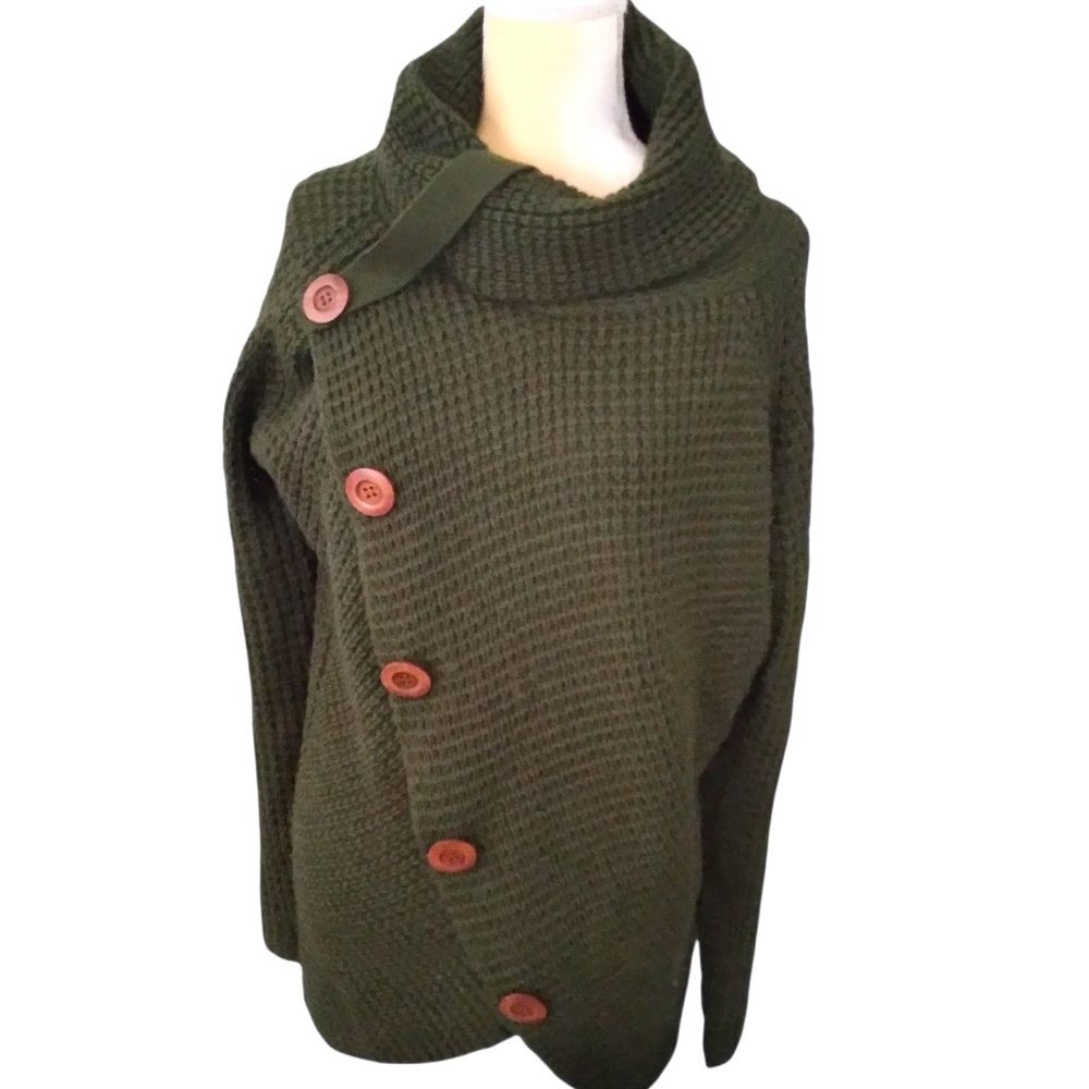Grecerelle Cowl Neck Asymmetric Green Sweater Size XL